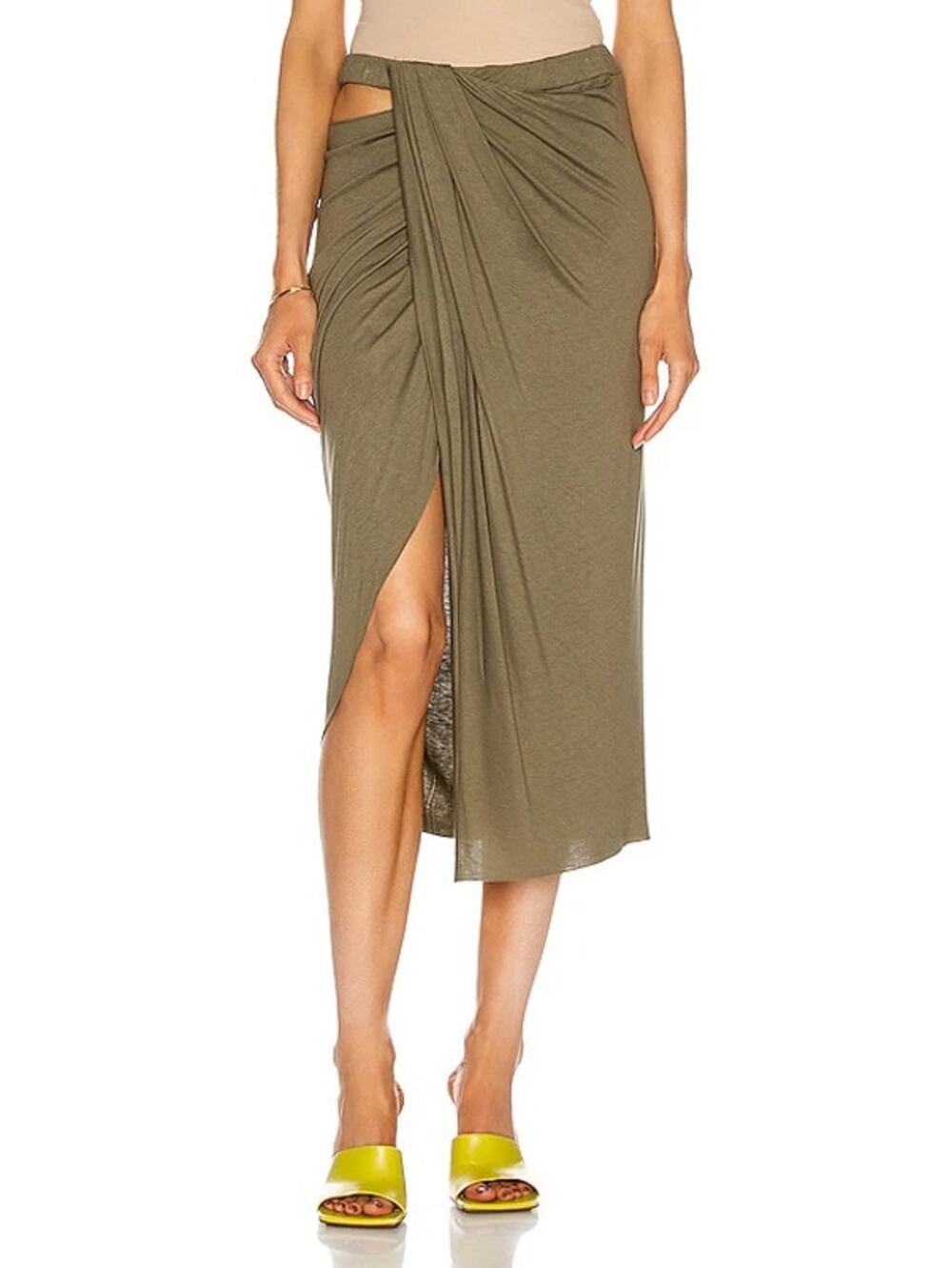 NWT HELMUT LANG Ruched Scala Jersey Skirt Naval Green Small Lightweight Resort